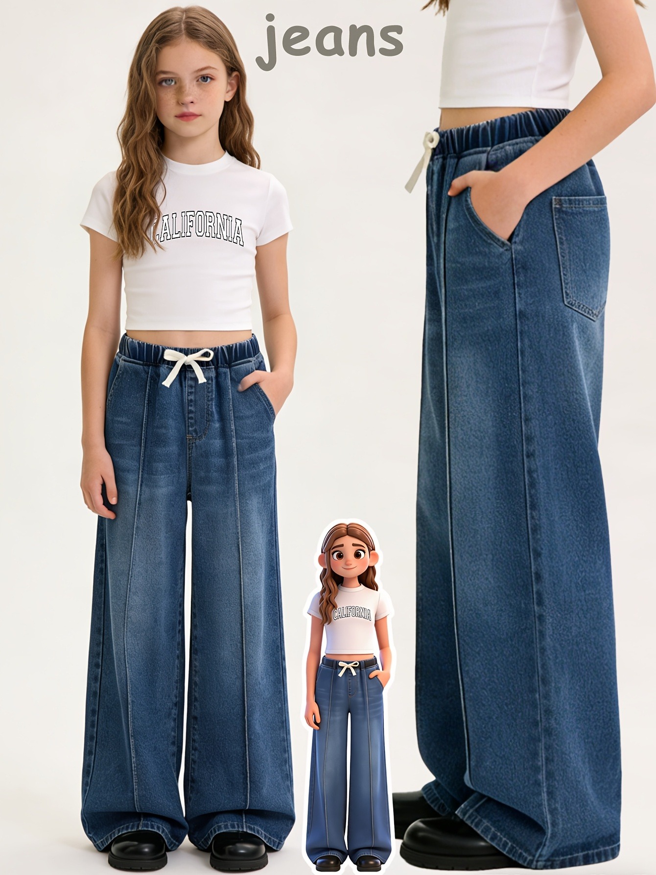 Street Fashion Outfit Girl - Y2K Little Girls Baggy Wide Leg