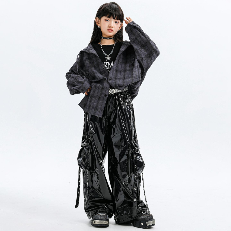 Street Fashion Outfit Girl - Girls Jazz Dance Costumes Hooded Plaid