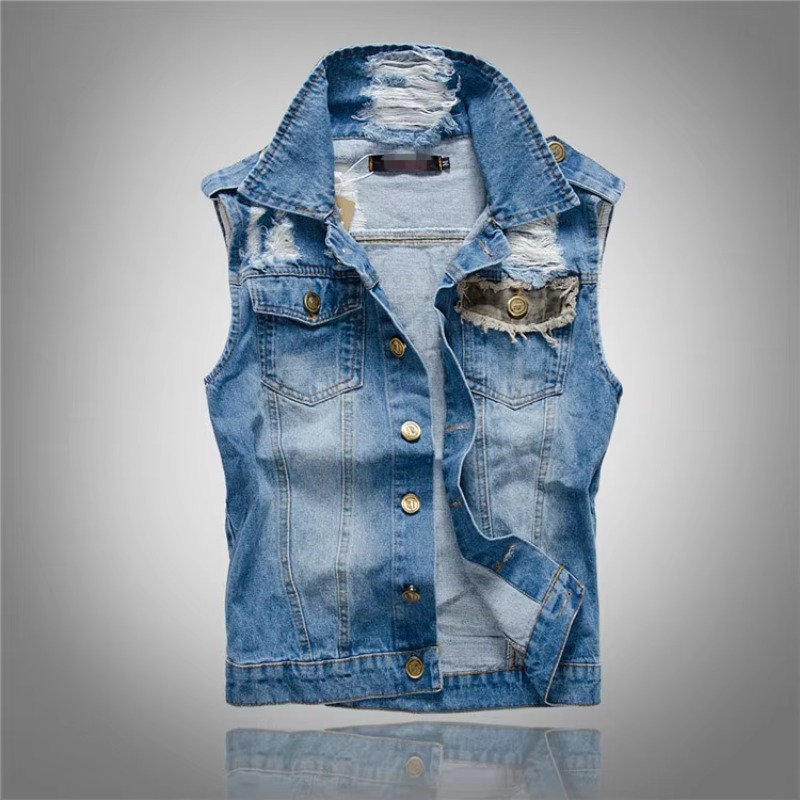 Street Fashion Style Male - Men Slim Denim Vests Jackets Waistcoats