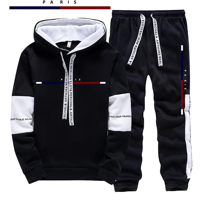 Street Fashion Hoodie - Paris Fashion Printed Men's Set/Hoodie/Pants Fall
