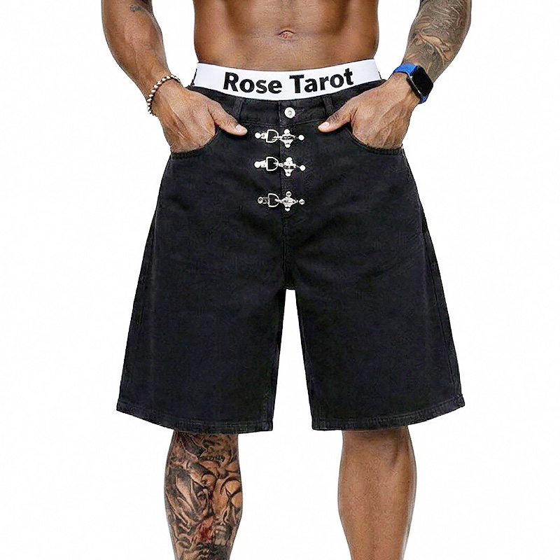 Metal Buckle Short Baggy Jeans - огляд і ціна Street Fashion Jeans Men