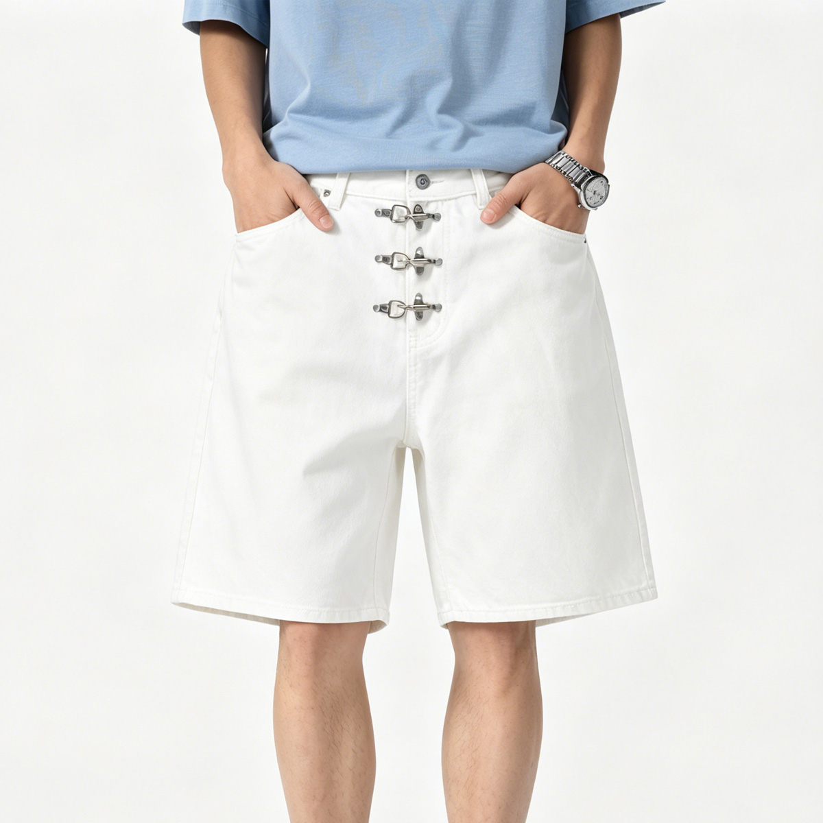 Metal Buckle Short Baggy Jeans - огляд і ціна Street Fashion Jeans Men