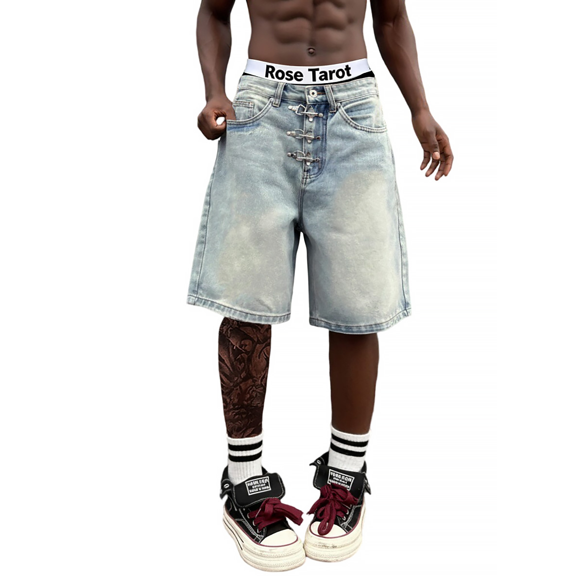 Metal Buckle Short Baggy Jeans - огляд і ціна Street Fashion Jeans Men