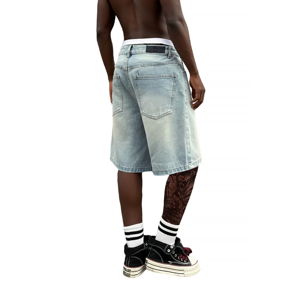 Metal Buckle Short Baggy Jeans - огляд і ціна Street Fashion Jeans Men