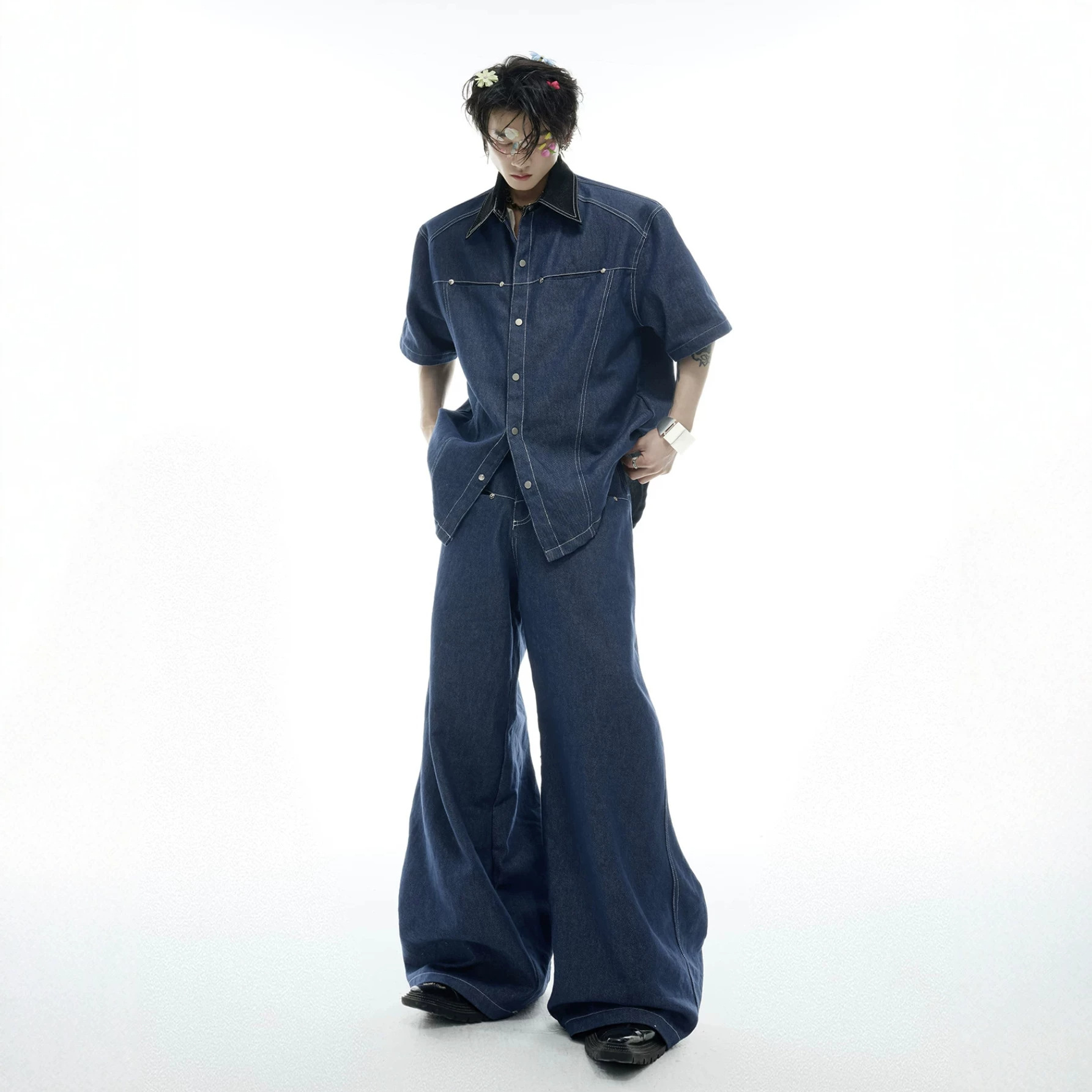 Summer Men's Denim Matching Se - огляд і ціна Street Fashion Jeans Men